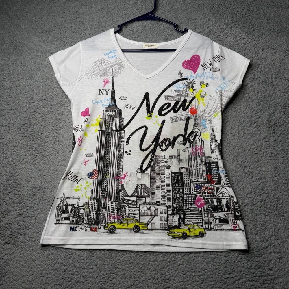 Sweet Gisele New York Shirt Women's Large White Graphic Short Sleeve
